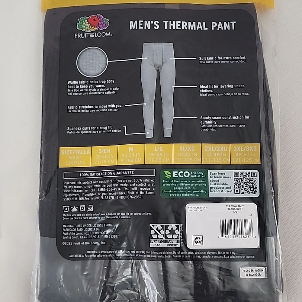 Fruit Of The Loom Men's Thermal Crew & Men's Thermal Pant Size: L - Picture 16 of 16